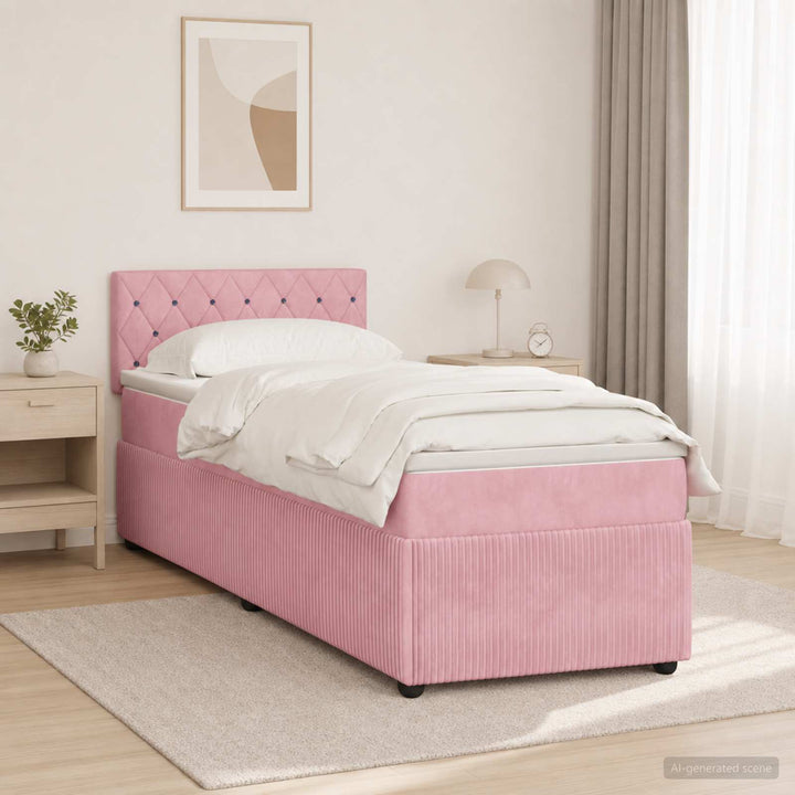 Boxmadras med topmadras Lyserød 100 x 200 cm Fløjl