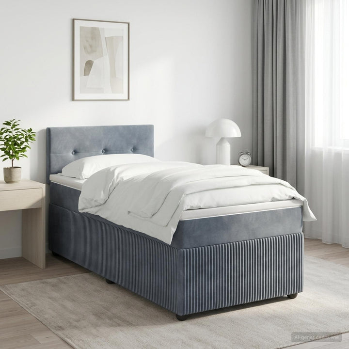 Boxmadras med topmadras Mørkegrå 90 x 190 cm Fløjl