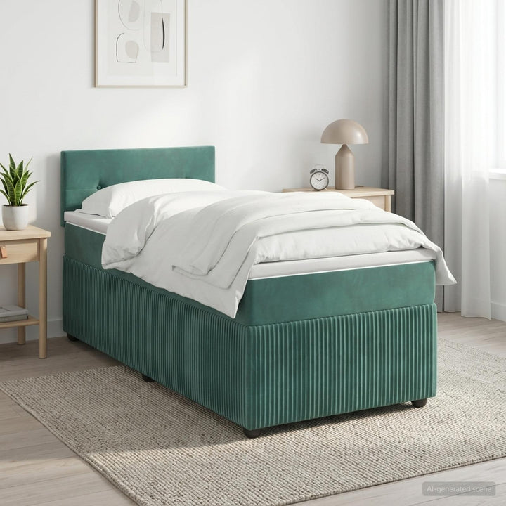 Boxmadras med topmadras Mørkegrøn 90 x 190 cm Fløjl