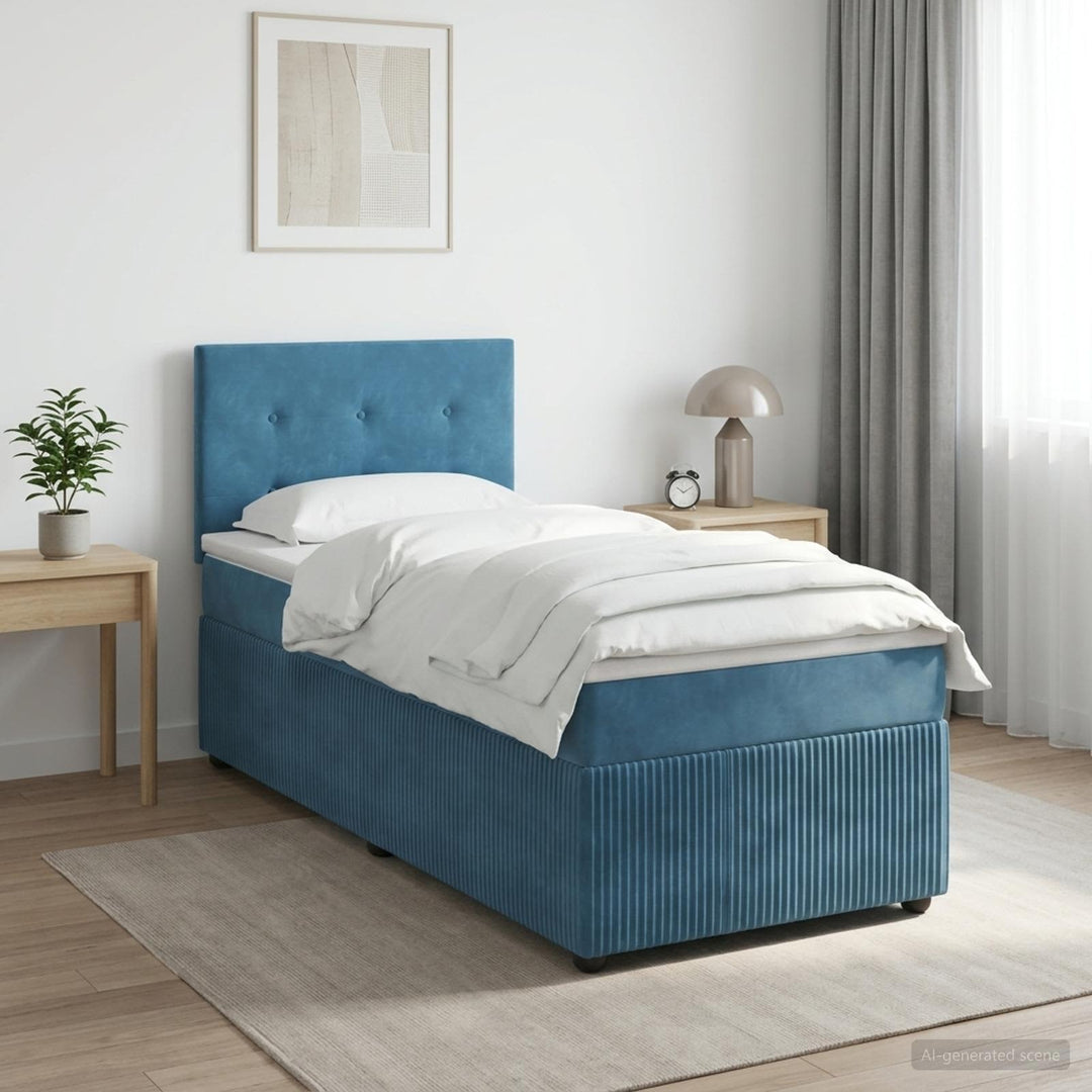 Boxmadras med topmadras Mørk blå 90 x 200 cm Fløjl