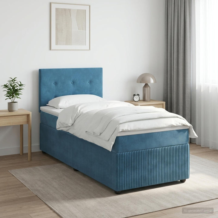 Boxmadras med topmadras Mørk blå 90 x 200 cm Fløjl