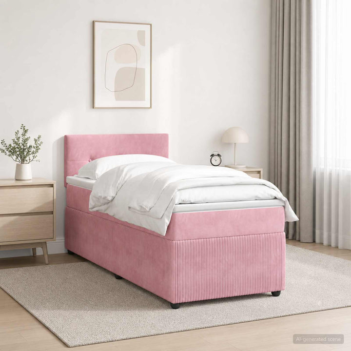 Boxmadras med topmadras Lyserød 90 x 190 cm Fløjl