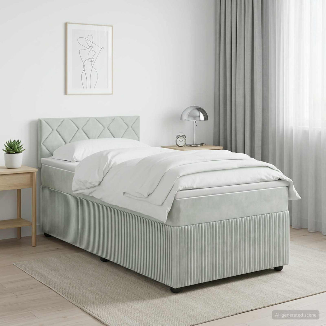 Boxmadras med topmadras Lysegrå 90 x 190 cm Fløjl