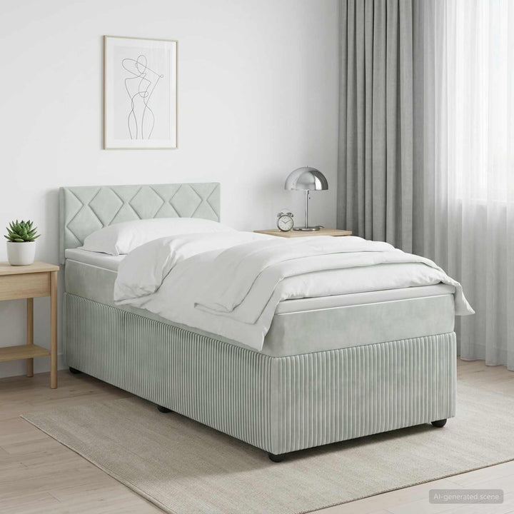 Boxmadras med topmadras Lysegrå 90 x 190 cm Fløjl