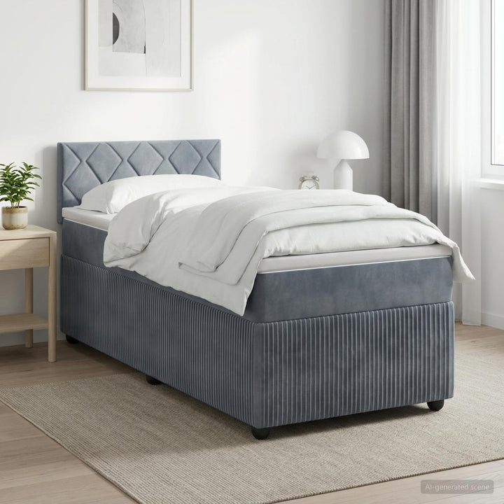 Boxmadras med topmadras Mørkegrå 90 x 200 cm Fløjl