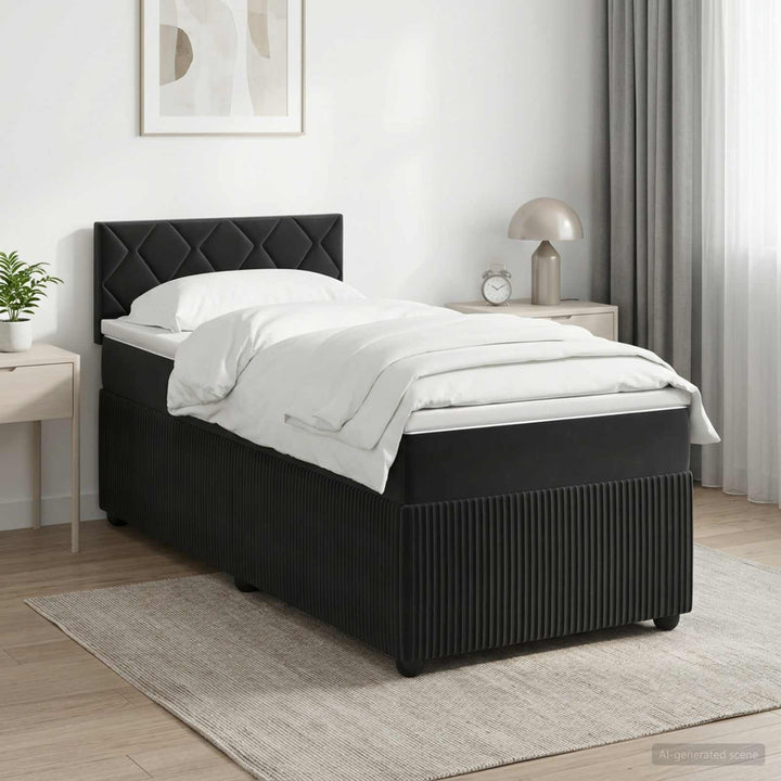 Boxmadras med topmadras med hovedgærde Sort 80 x 200 cm Fløjl