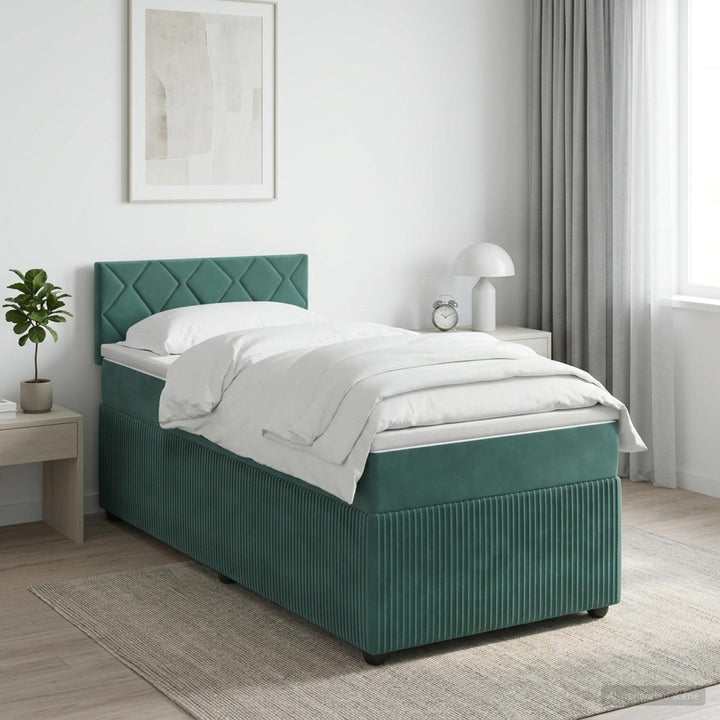 Boxmadras med topmadras Mørkegrøn 90 x 200 cm Fløjl