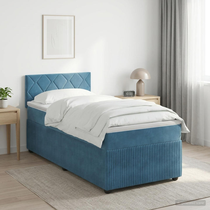 Boxmadras med topmadras Mørk blå 90 x 200 cm Fløjl