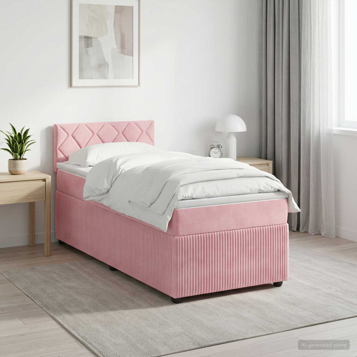 Boxmadras med topmadras Lyserød 80 x 200 cm Fløjl
