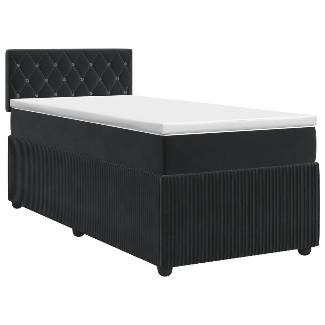 Boxmadras med topmadras med hovedgærde Sort 90 x 190 cm Fløjl