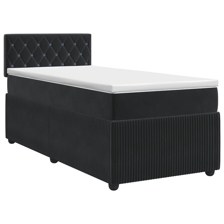 Boxmadras med topmadras med hovedgærde Sort 90 x 190 cm Fløjl