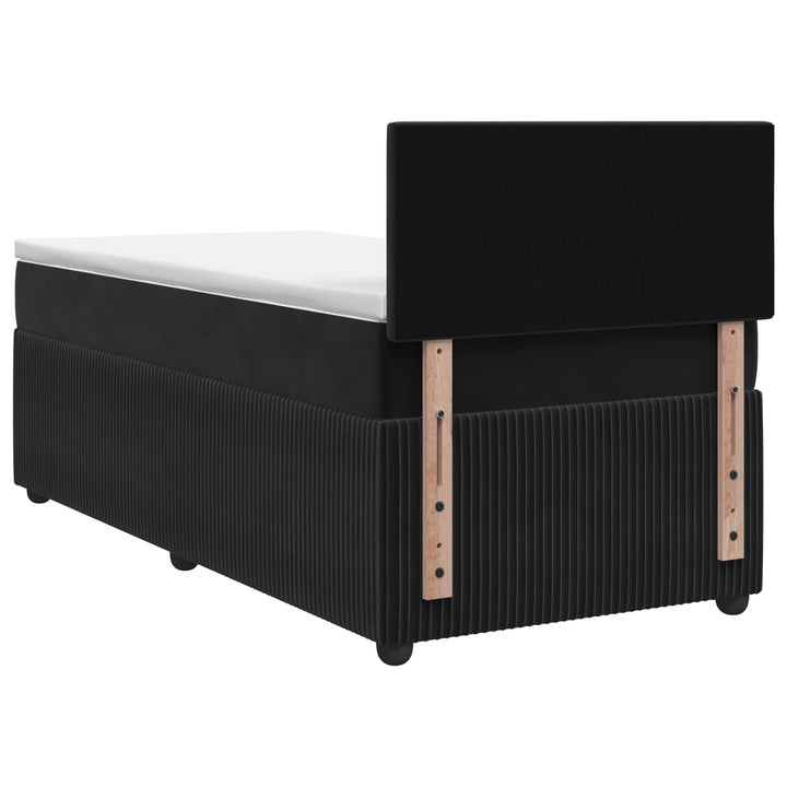 Boxmadras med topmadras med hovedgærde Sort 90 x 190 cm Fløjl