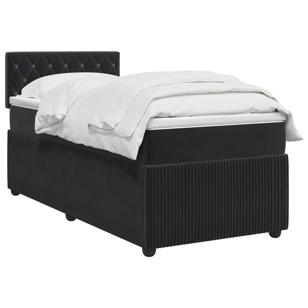 Boxmadras med topmadras med hovedgærde Sort 90 x 190 cm Fløjl