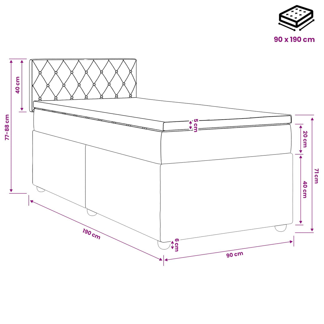 Boxmadras med topmadras Mørk blå 90 x 190 cm Fløjl