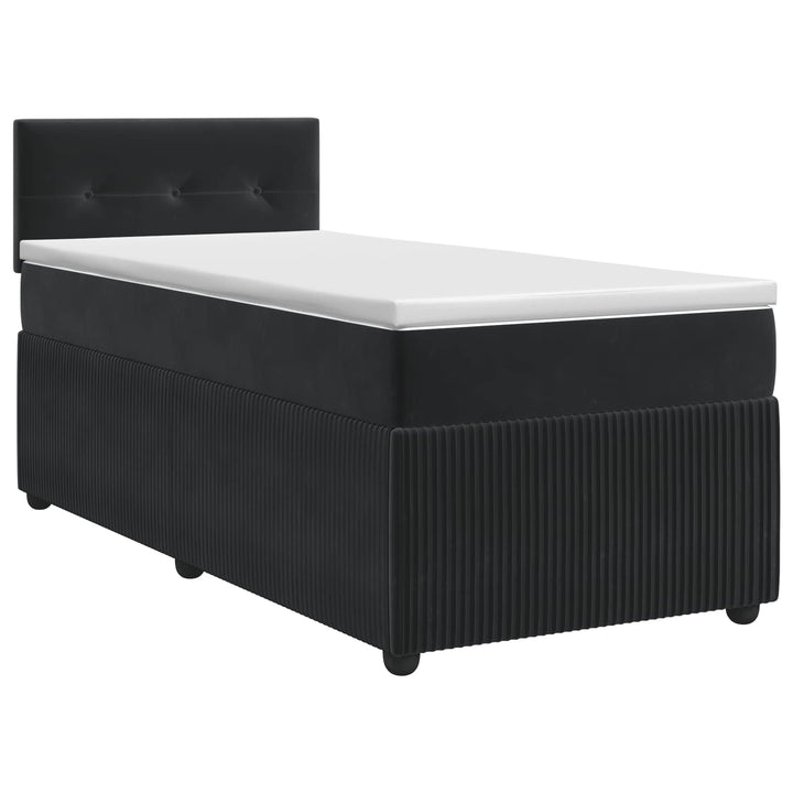 Boxmadras med topmadras med hovedgærde Sort 90 x 190 cm Fløjl