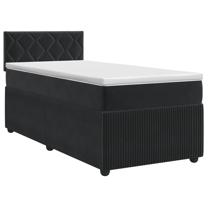 Boxmadras med topmadras med hovedgærde Sort 90 x 190 cm Fløjl