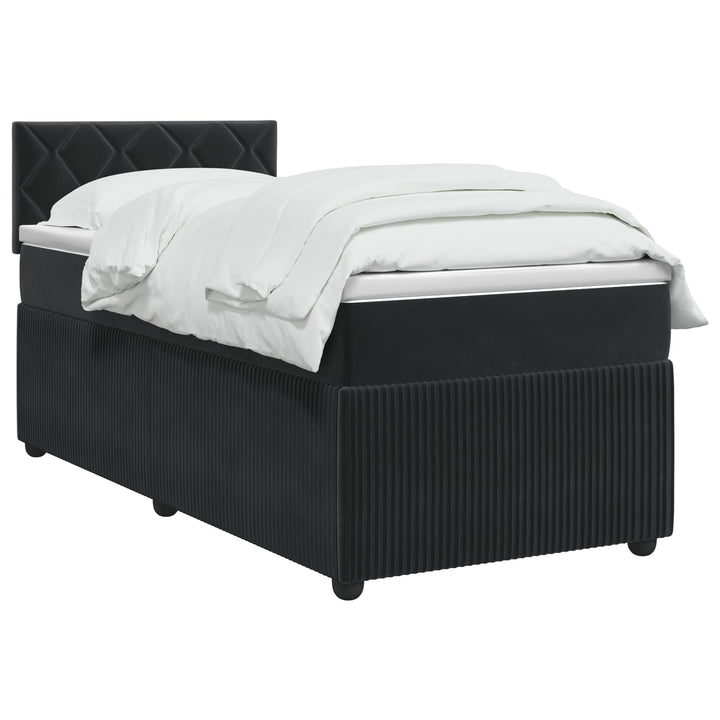 Boxmadras med topmadras med hovedgærde Sort 90 x 190 cm Fløjl