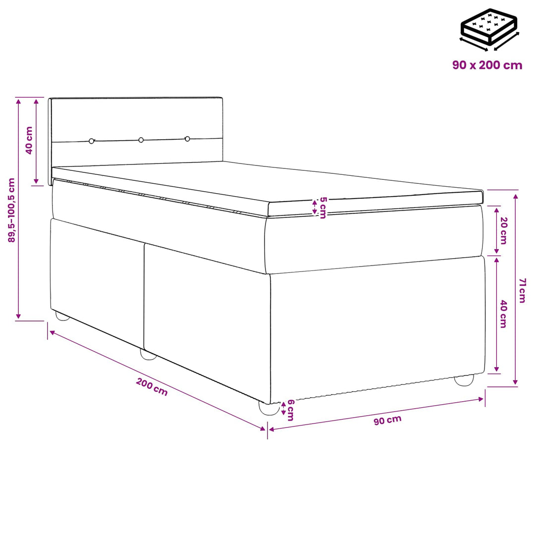 Boxmadras med topmadras Lyserød 90 x 200 cm Fløjl