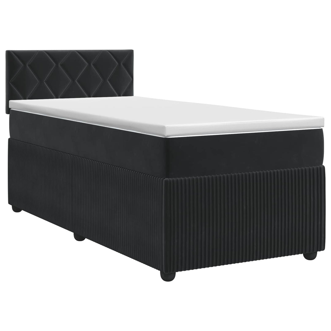 Boxmadras med topmadras med hovedgærde Sort 90 x 200 cm Fløjl