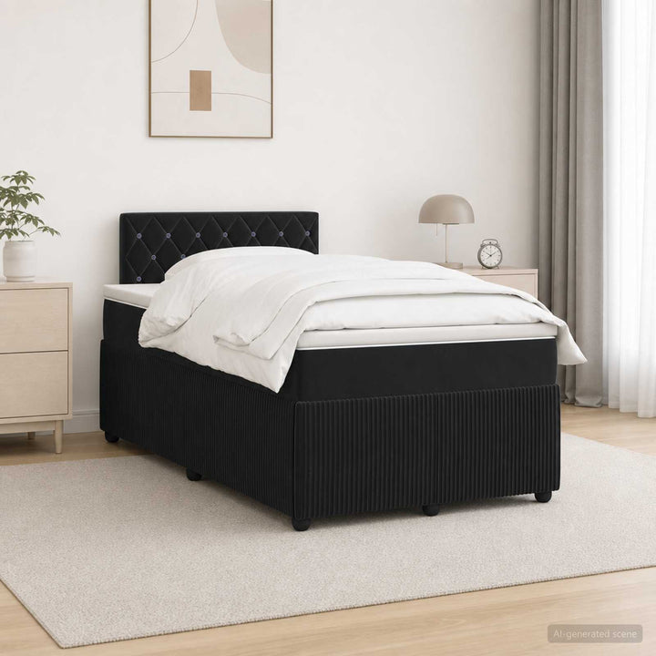Boxmadras med topmadras med hovedgærde Sort 120 x 190 cm Fløjl