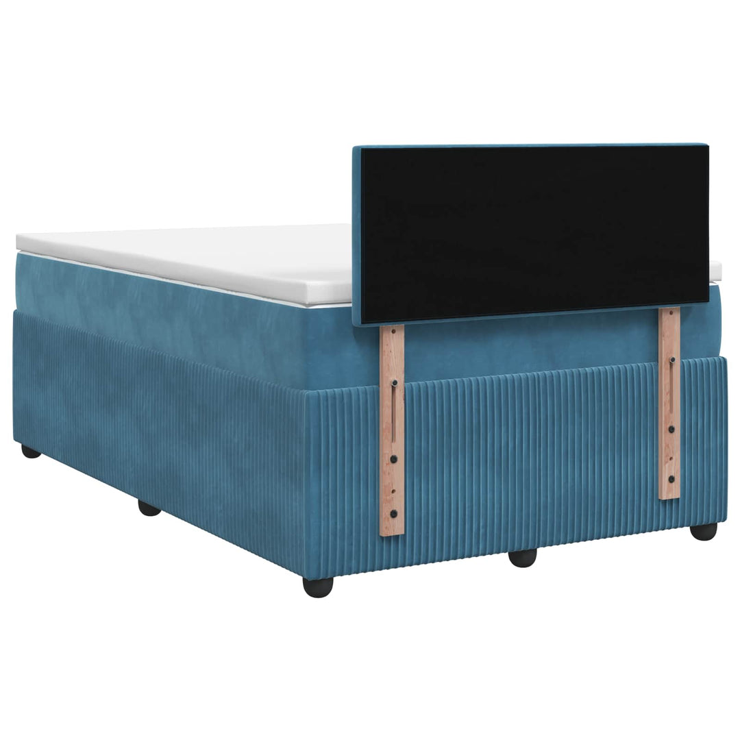 Boxmadras med topmadras med hovedgærde Blå 120 x 190 cm Fløjl