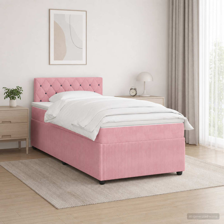 Boxmadras med topmadras Lyserød 120 x 190 cm Fløjl