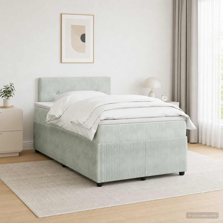 Boxmadras med topmadras Lysegrå 120 x 190 cm Fløjl