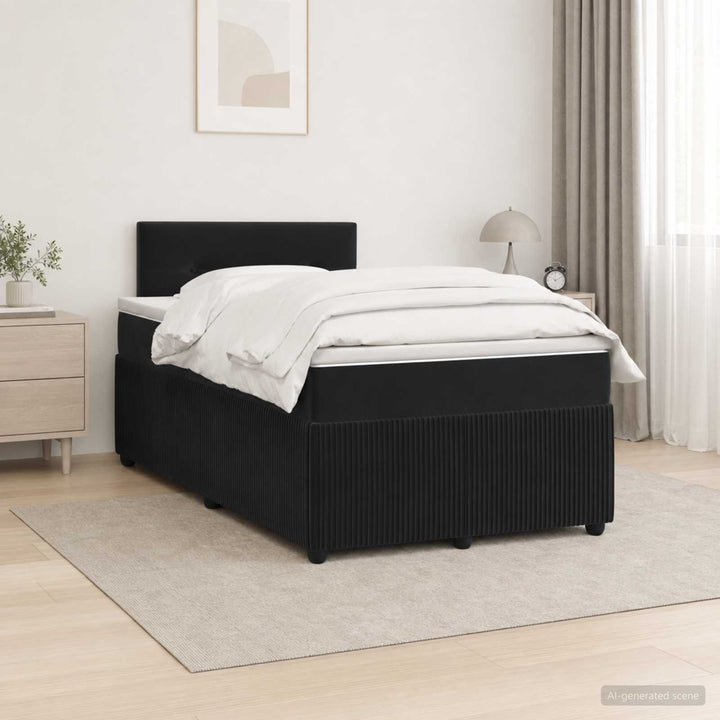 Boxmadras med topmadras med hovedgærde Sort 120 x 190 cm Fløjl