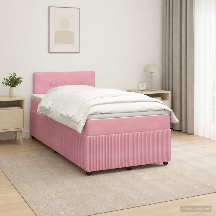 Boxmadras med topmadras Lyserød 120 x 190 cm Fløjl