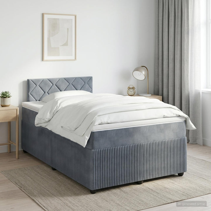 Boxmadras med topmadras Mørkegrå 120 x 190 cm Fløjl