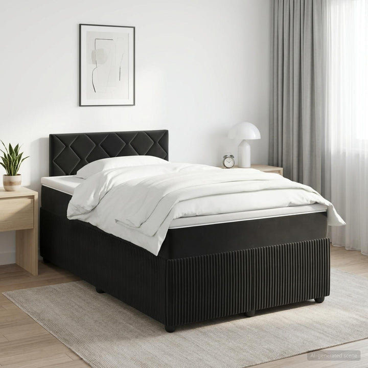 Boxmadras med topmadras med hovedgærde Sort 120 x 190 cm Fløjl