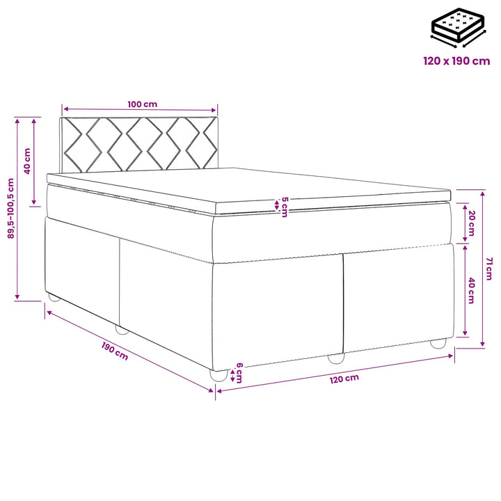 Boxmadras med topmadras Mørkegrøn 120 x 190 cm Fløjl