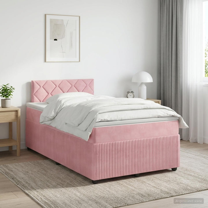 Boxmadras med topmadras Lyserød 120 x 190 cm Fløjl