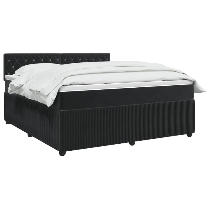 Boxmadras med topmadras med hovedgærde Sort 140 x 190 cm Fløjl