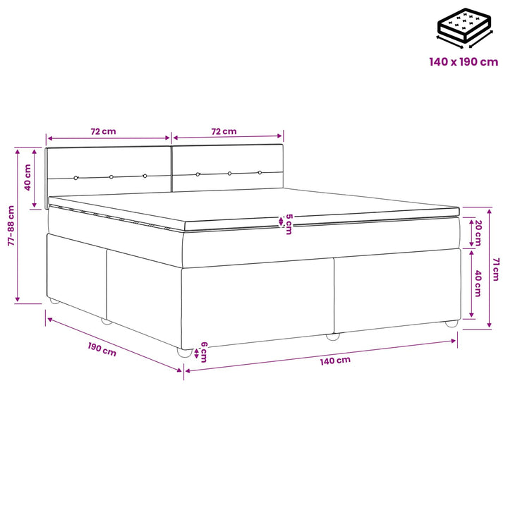 Boxmadras med topmadras Lysegrå 140 x 190 cm Fløjl