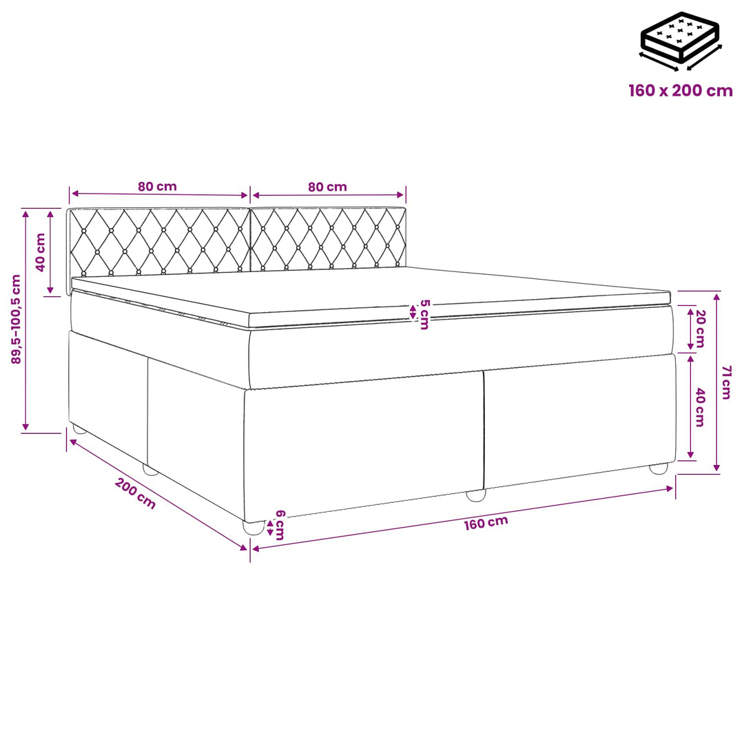 Boxmadras med topmadras Lyserød 160 x 200 cm Fløjl