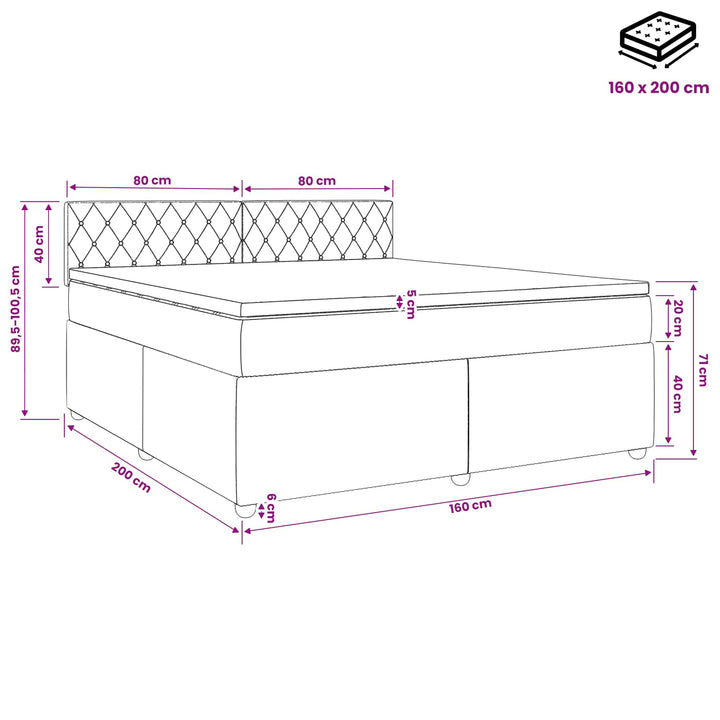 Boxmadras med topmadras Lyserød 160 x 200 cm Fløjl