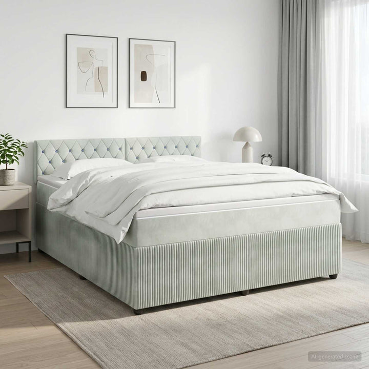 Boxmadras med topmadras Lysegrå 160 x 200 cm Fløjl
