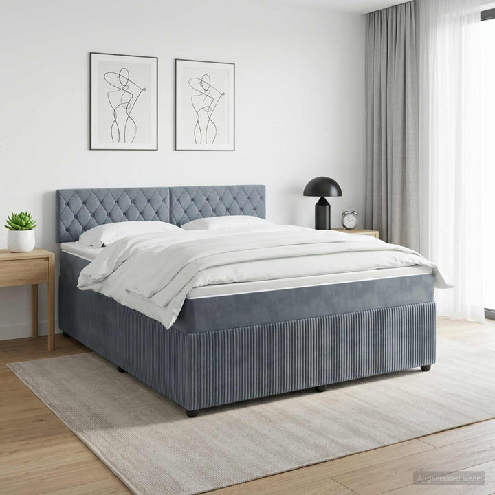 Boxmadras med topmadras Mørkegrå 160 x 200 cm Fløjl
