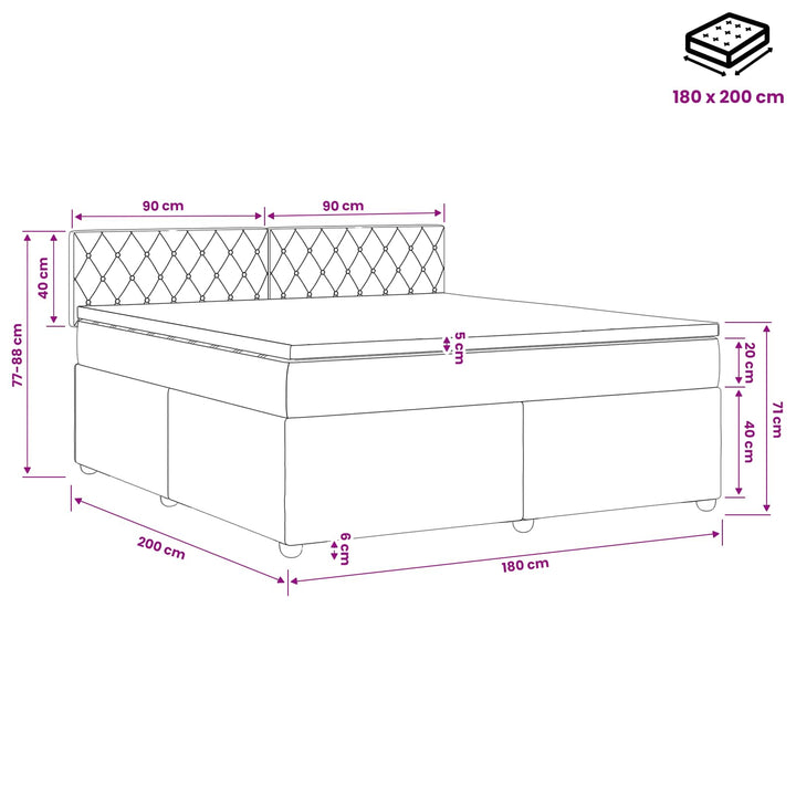 Boxmadras med topmadras med hovedgærde Sort 180 x 200 cm Fløjl