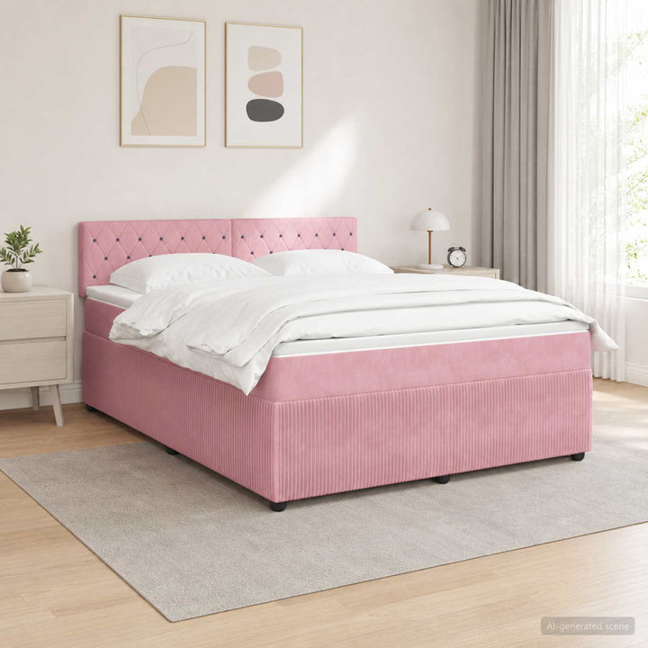 Boxmadras med topmadras Lyserød 140 x 200 cm Fløjl