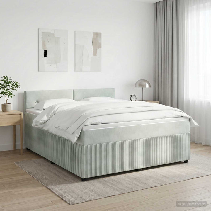 Boxmadras med topmadras Lysegrå 140 x 190 cm Fløjl