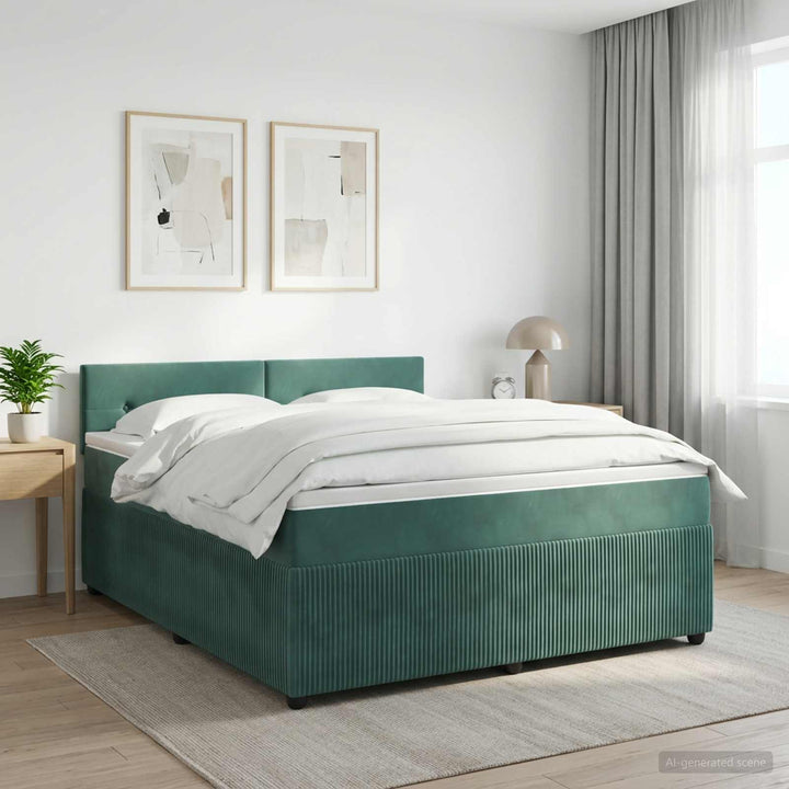 Boxmadras med topmadras Mørkegrøn 140 x 190 cm Fløjl