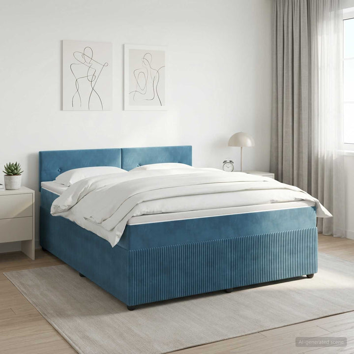 Boxmadras med topmadras Mørk blå 140 x 190 cm Fløjl