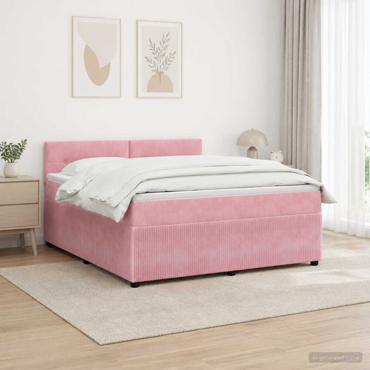 Boxmadras med topmadras Lyserød 180 x 200 cm Fløjl