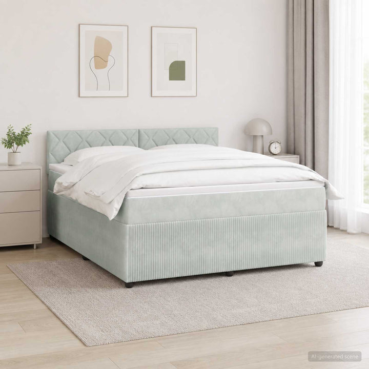 Boxmadras med topmadras Lysegrå 140 x 190 cm Fløjl