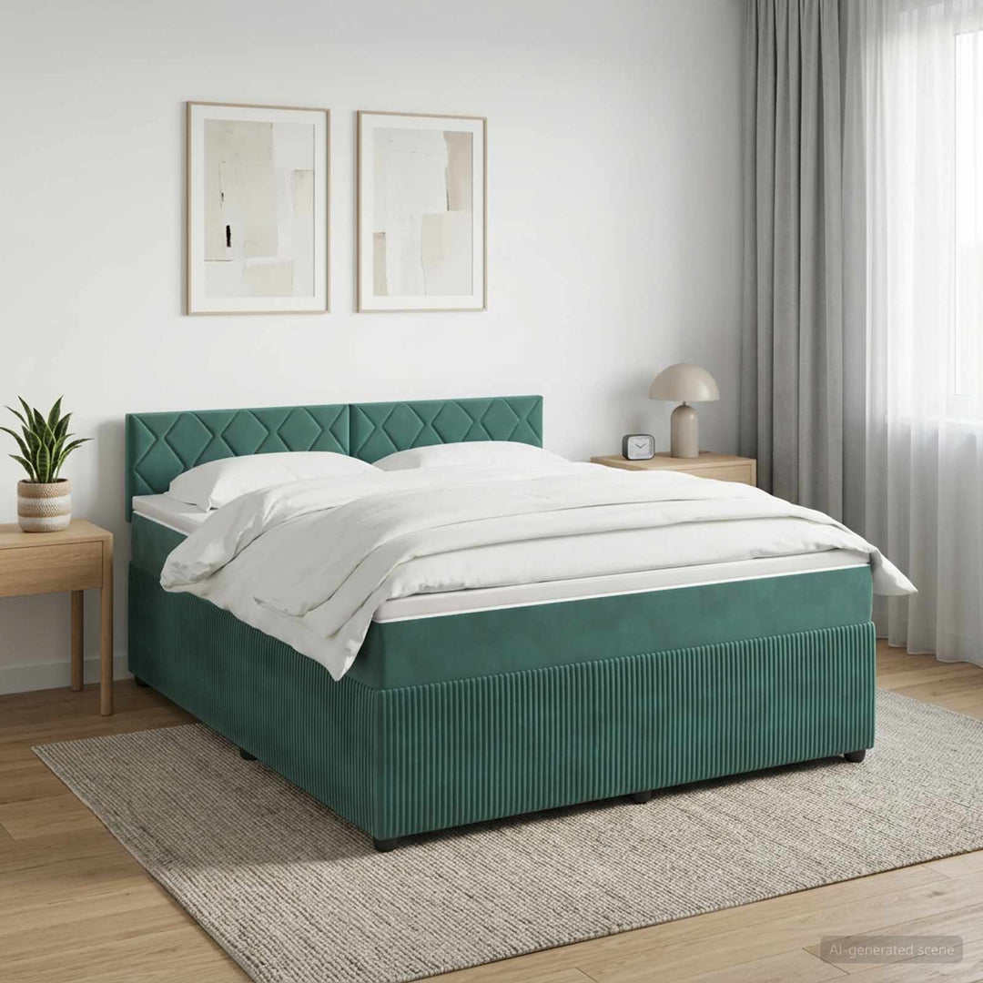 Boxmadras med topmadras Mørkegrøn 180 x 200 cm Fløjl