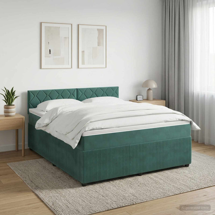 Boxmadras med topmadras Mørkegrøn 180 x 200 cm Fløjl