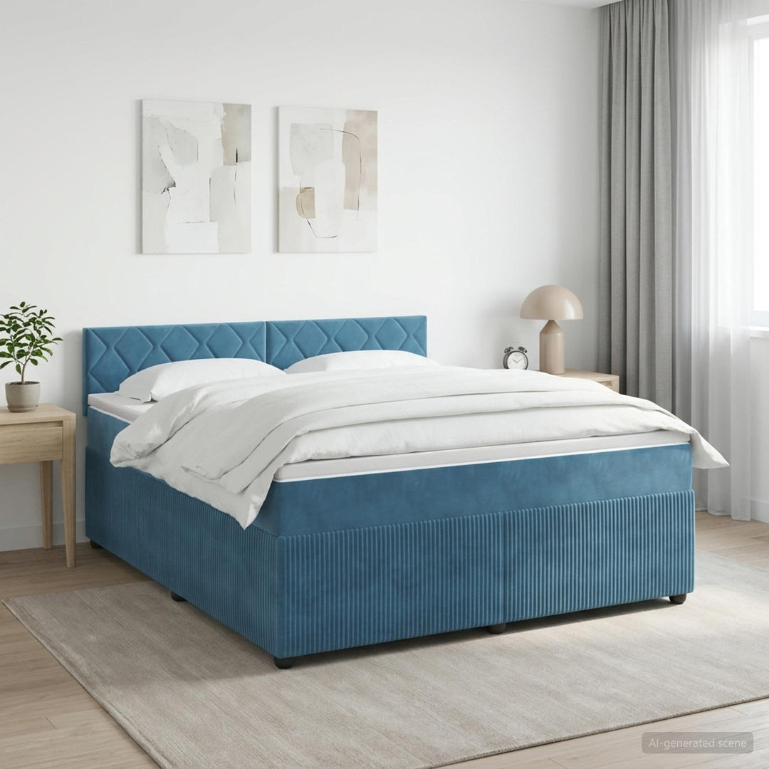 Boxmadras med topmadras Mørk blå 140 x 190 cm Fløjl