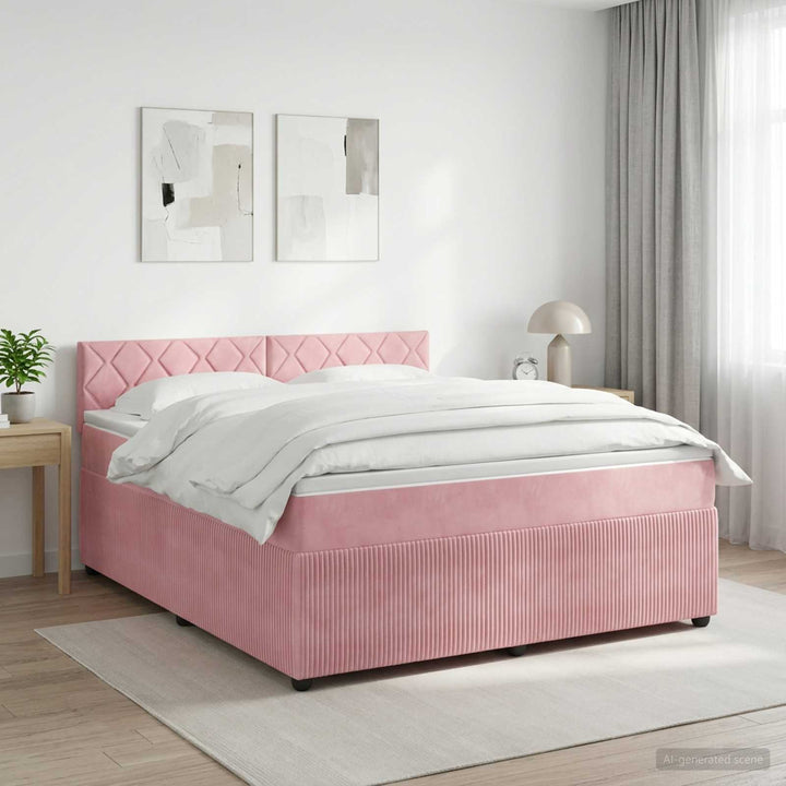 Boxmadras med topmadras Lyserød 180 x 200 cm Fløjl